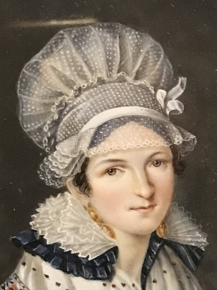Portrait miniature d'une élégante vers 1830 signé Mlle Eugénie BEAUFILS de la RANCHERAYE -photo-3