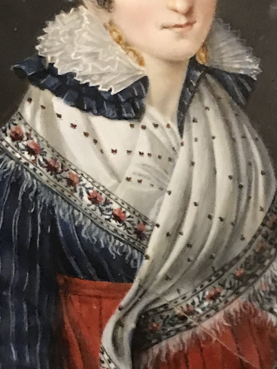 Portrait miniature d'une élégante vers 1830 signé Mlle Eugénie BEAUFILS de la RANCHERAYE -photo-4