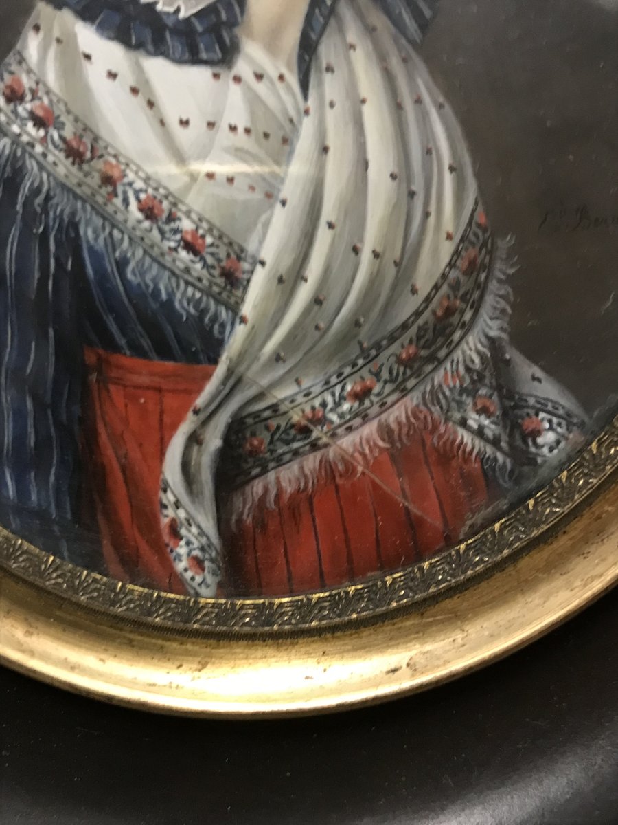 Portrait miniature d'une élégante vers 1830 signé Mlle Eugénie BEAUFILS de la RANCHERAYE -photo-5