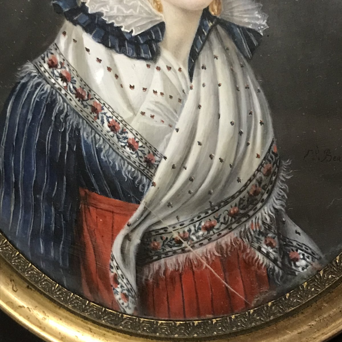 Portrait miniature d'une élégante vers 1830 signé Mlle Eugénie BEAUFILS de la RANCHERAYE -photo-6