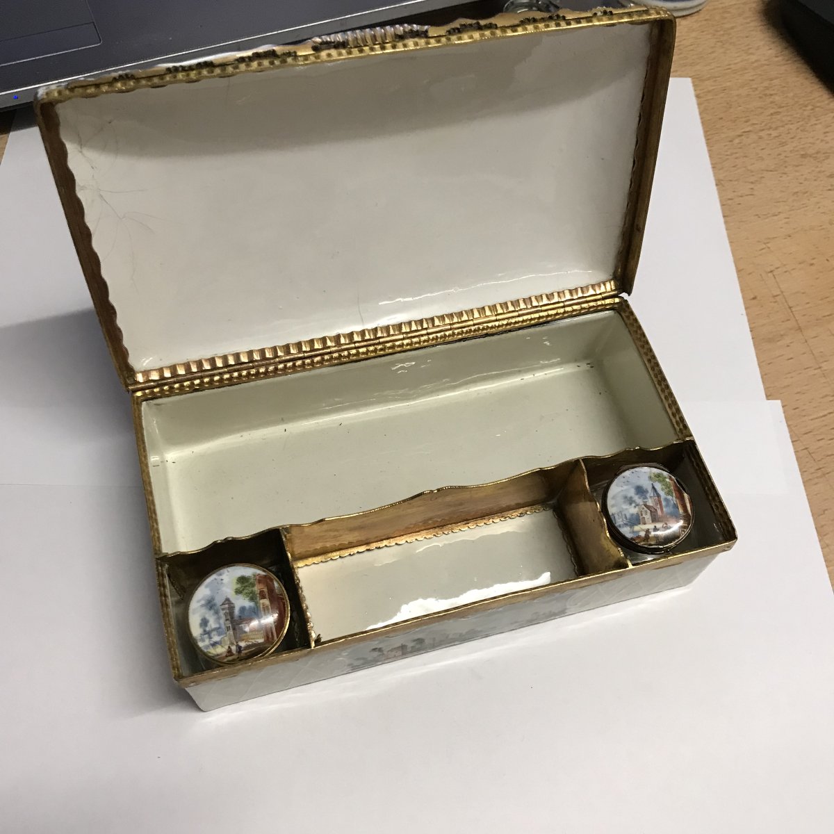 Grand Coffret d'écriture de voyage Anglais en email sur cuivre époque 18éme vers 1770-photo-3