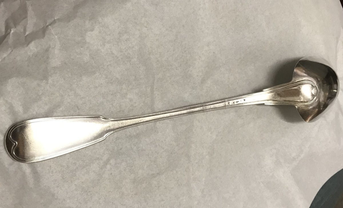 Large Solid Silver Stew Spoon, 38.5 Cm!! 267 G, 18th Century, Hallmark To Be Identified-photo-4
