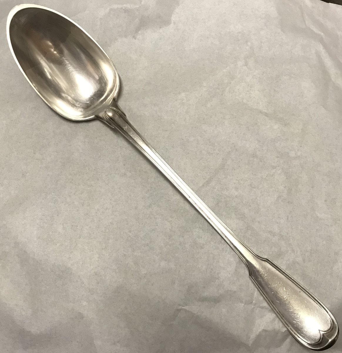 Large Solid Silver Stew Spoon, 38.5 Cm!! 267 G, 18th Century, Hallmark To Be Identified