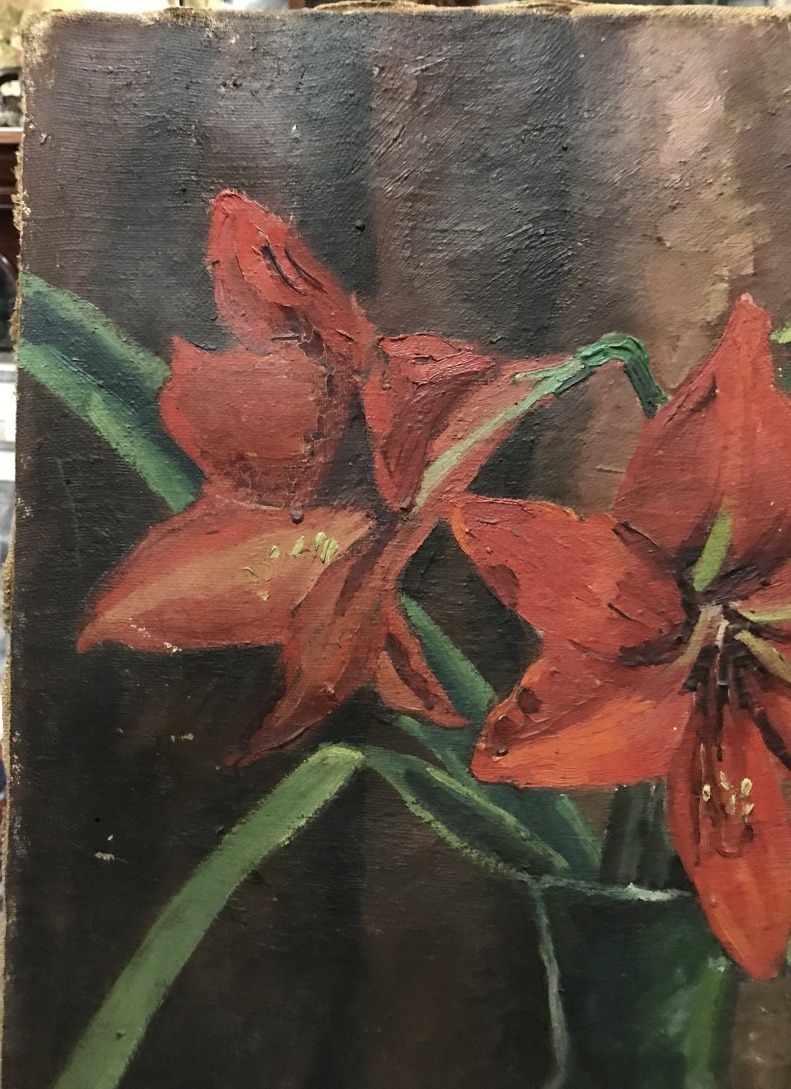 Marcel Canneel 1894-1953 Huile sur toile Nature morte aux Amaryllis signée et datée de 1943-photo-2