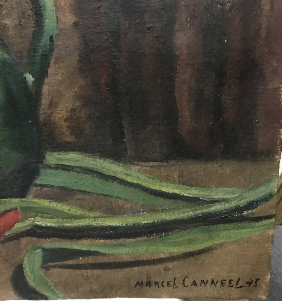 Marcel Canneel 1894-1953 Huile sur toile Nature morte aux Amaryllis signée et datée de 1943-photo-2