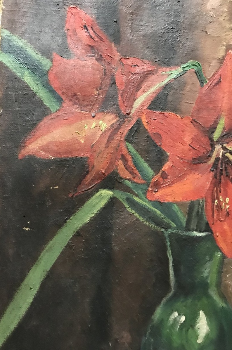 Marcel Canneel 1894-1953 Huile sur toile Nature morte aux Amaryllis signée et datée de 1943-photo-5