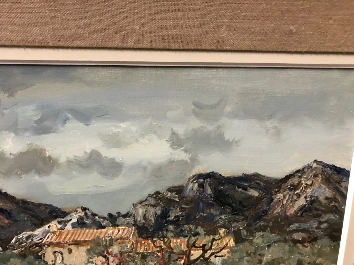 Jean Rigaud (1912-1999)  tableau Huile sur Toile Provence Les Baux Le Mas  signé et daté 1970-photo-4