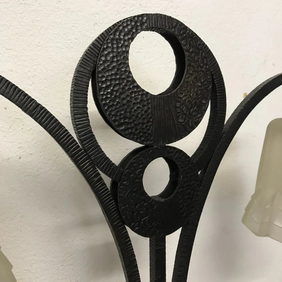 Lampe Art déco 2 feux  articulée monture Fer Forgé & tulipe verre pressé Degué 1930-photo-1