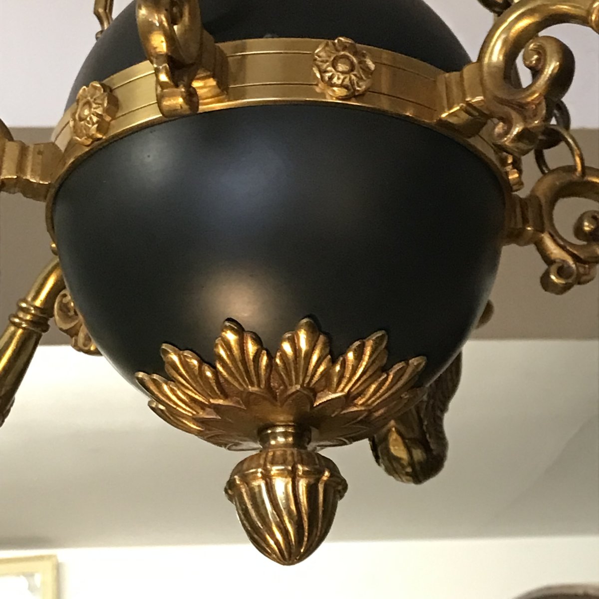 Lucien Gau 6-light Empire-style Chandelier With Gilded Bronze Arms Shaped Like Swans, Mid-20th Century-photo-4