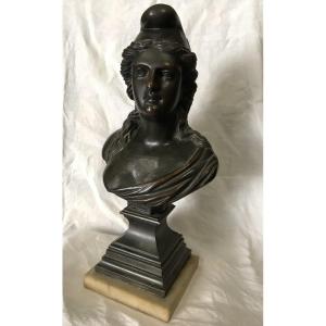 Buste de Marianne en Bronze avec date 1870 sur terrasse en marbre