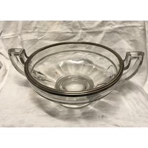 Val Saint Lambert Art Deco Crystal Fruit Bowl Solid Silver Rim, Minerve 1st