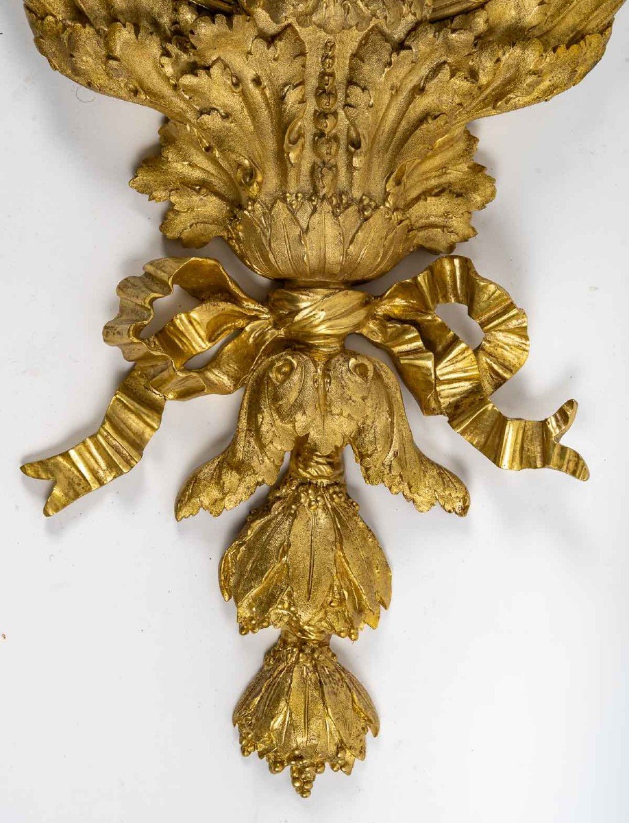  Original Gilt Bronze Pendulum, Decor In Garlands Of Flowers-photo-3