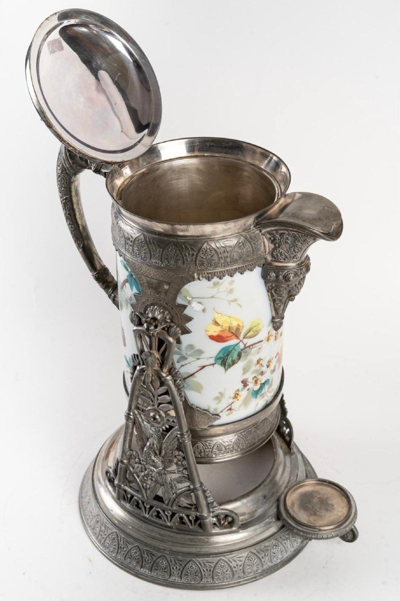 Rocking Water Pitcher In Polychrome Opaline And Silver Metal-photo-2