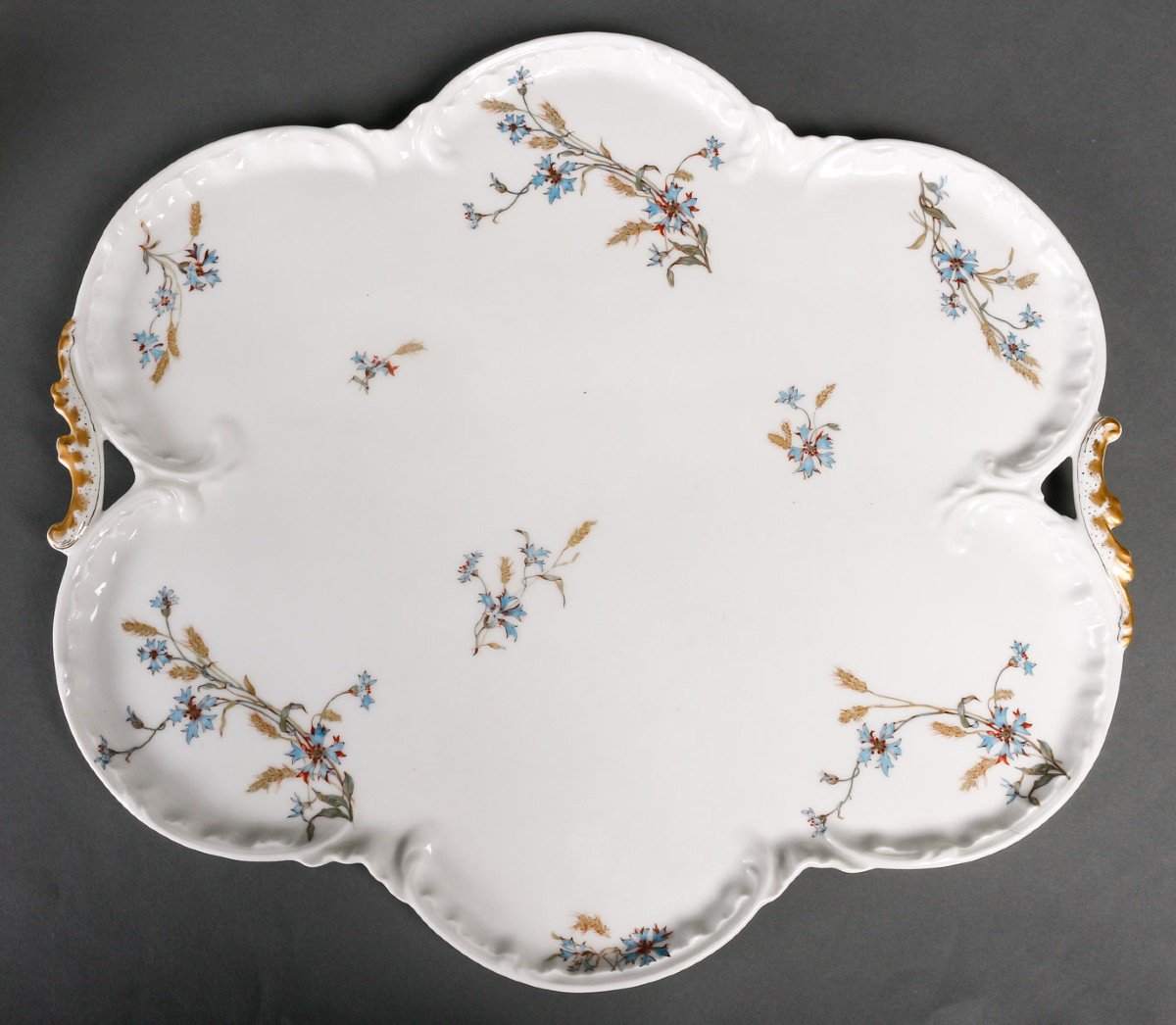 Service à Café En Porcelaine à Décor De Fleurs, Signé -photo-1