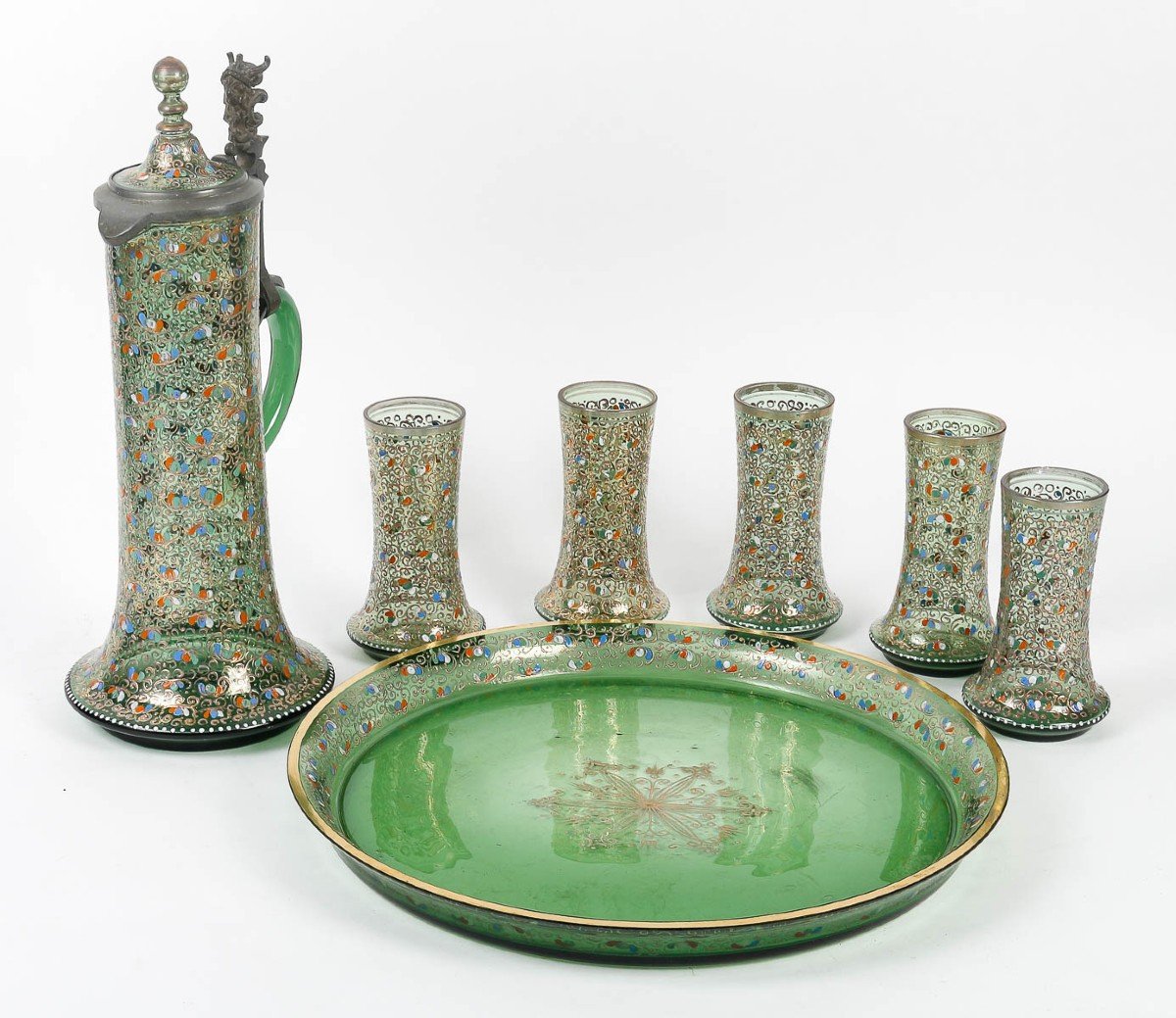 Service De Table En Cristal De Moser Vert émaillés, XIXeme-photo-3