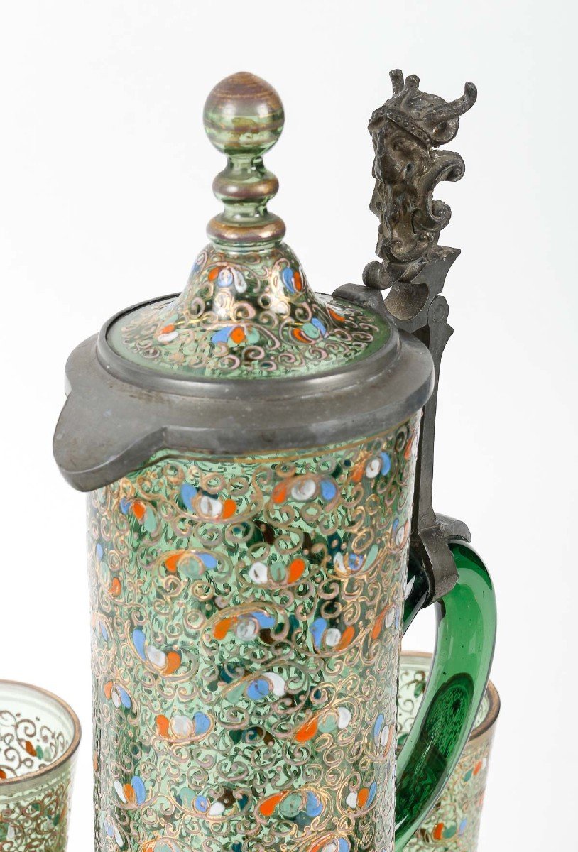 Service De Table En Cristal De Moser Vert émaillés, XIXeme-photo-4