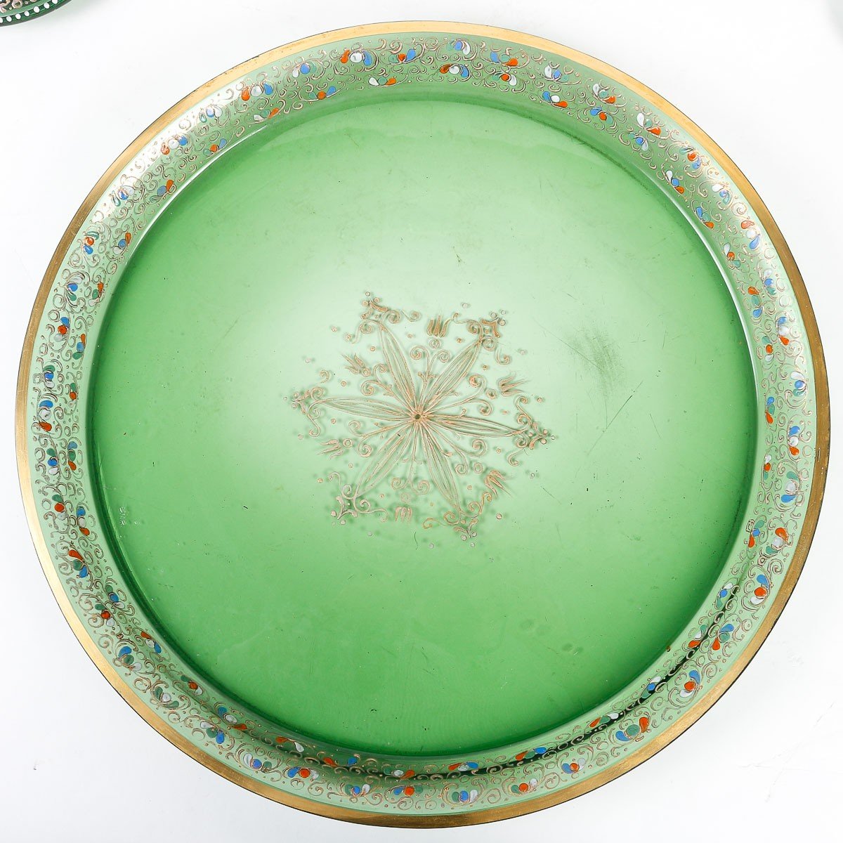 Service De Table En Cristal De Moser Vert émaillés, XIXeme-photo-1