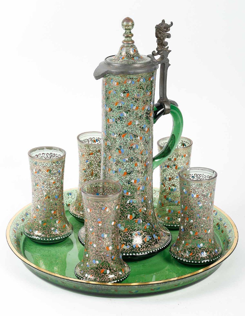 Service De Table En Cristal De Moser Vert émaillés, XIXeme