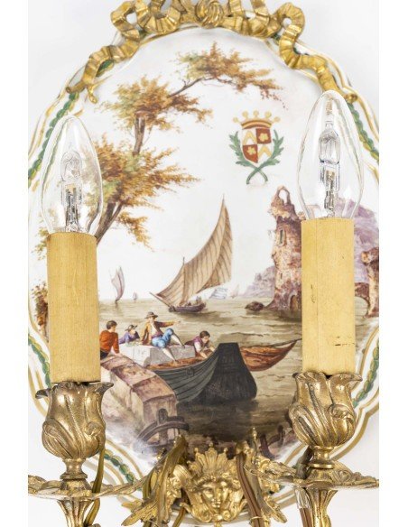 Appliques En Porcelaine De Lille Et Bronze Doré – Ifn XIXe Siècle-photo-2