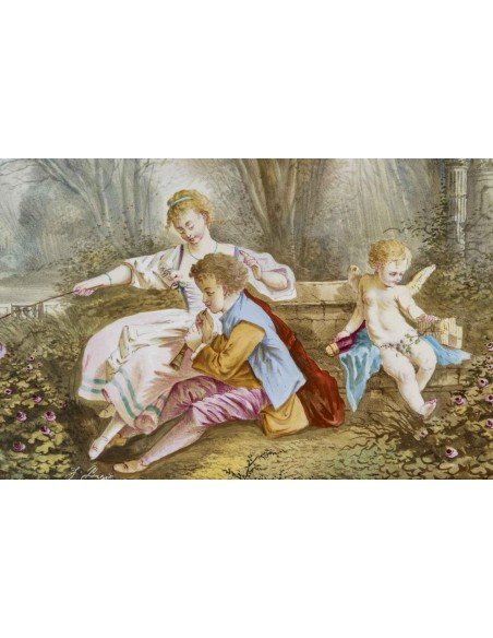 Tableau Peint Sur Porcelaine Du XIXe Siècle-photo-3