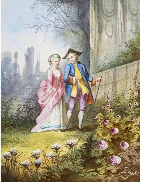 Peintures Sur Céramique Signées Bigot, Fin XIXe Siècle – Scènes Galantes D’inspiration Rococo-photo-2