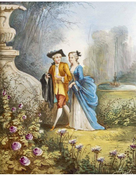 Peintures Sur Céramique Signées Bigot, Fin XIXe Siècle – Scènes Galantes D’inspiration Rococo-photo-3