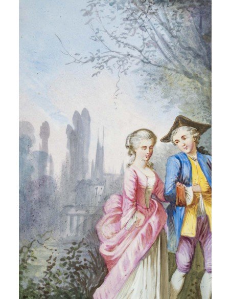 Peintures Sur Céramique Signées Bigot, Fin XIXe Siècle – Scènes Galantes D’inspiration Rococo-photo-1