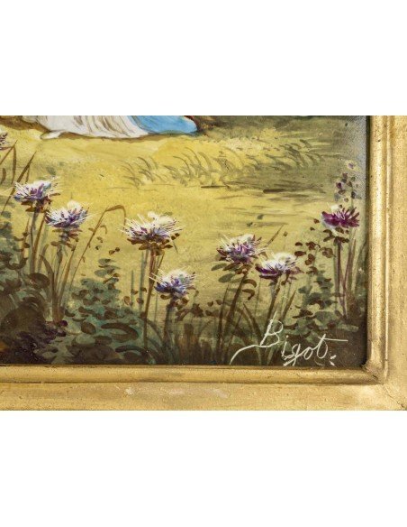 Peintures Sur Céramique Signées Bigot, Fin XIXe Siècle – Scènes Galantes D’inspiration Rococo-photo-3