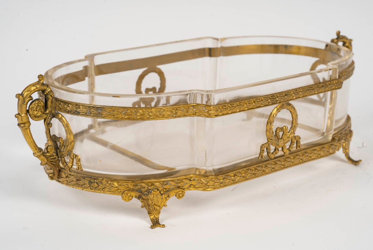 Coupe En Cristal Et Bronze Doré, Style Louis XVI, époque Napoléon III-photo-3