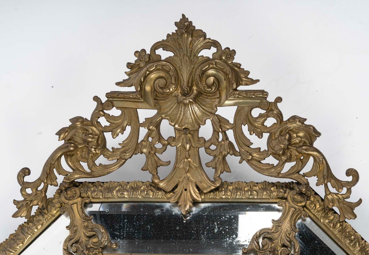 Baroque Style Mirror In Gilt Bronze And Beveled Glass-photo-2