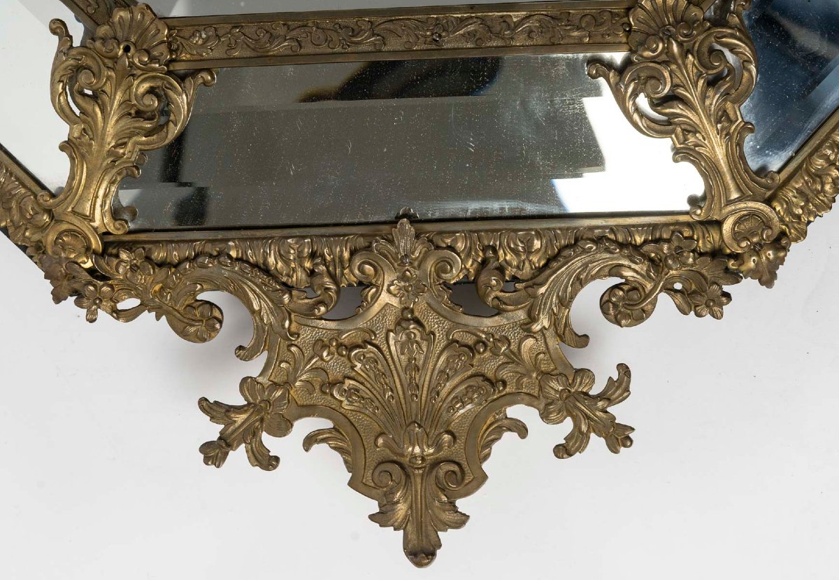 Baroque Style Mirror In Gilt Bronze And Beveled Glass-photo-2