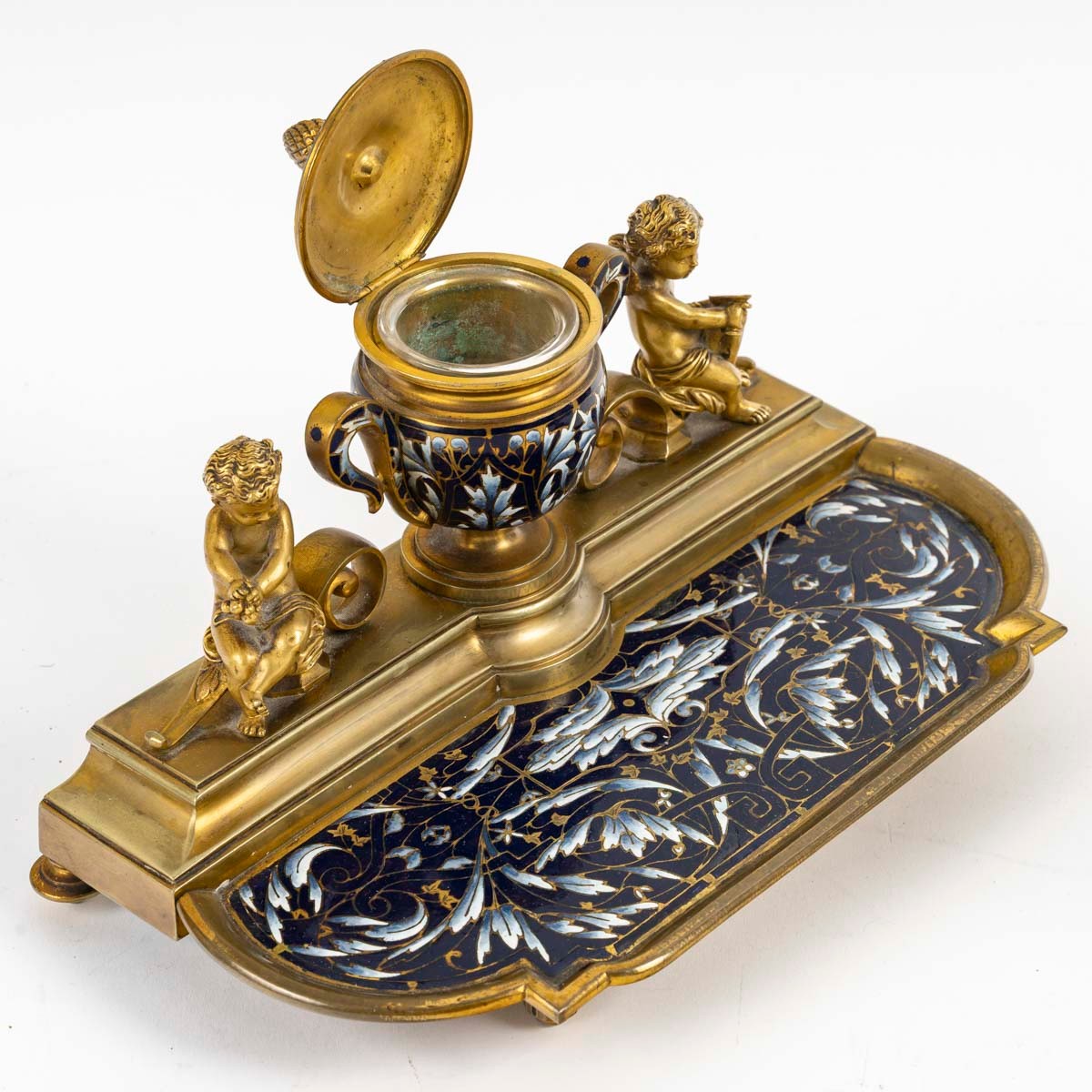 Gilt Bronze And Cloisonné Enamel Desk Inkwell And Candlesticks – Late 19th Century-photo-4