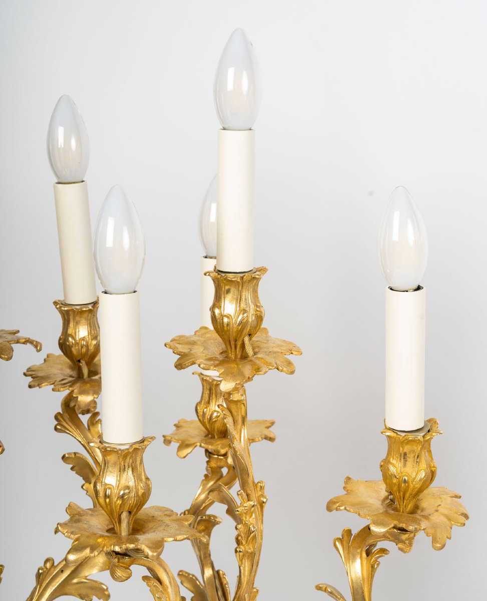 Pair Of Louis XV Style Candelabras - 19th Century - Napoleon III-photo-2