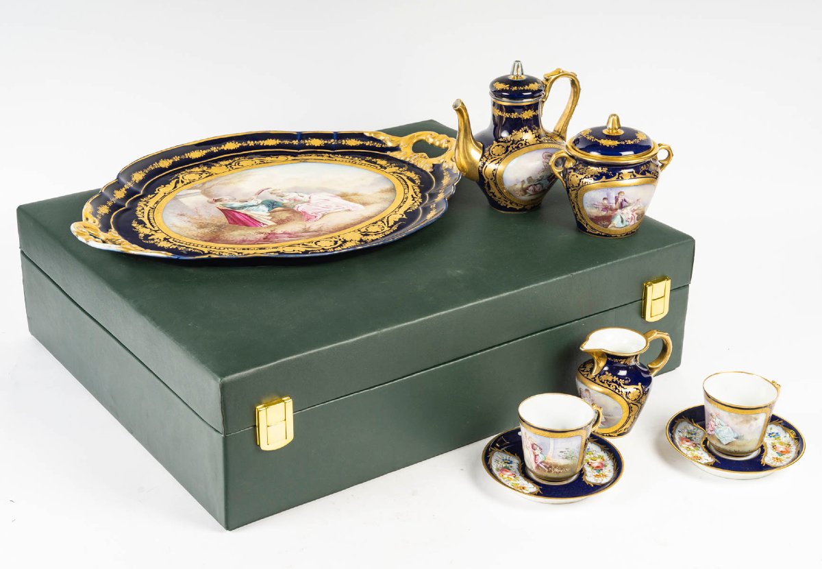Service à café en porcelaine de Sèvres – Époque Napoléon III, XIXᵉ siècle – dans un coffret - -photo-2