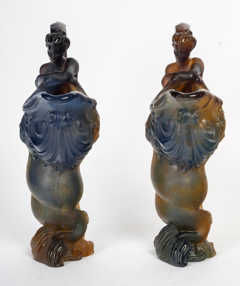 Paire d’aiguières en pâte de verre signées Daum France – Art Nouveau-photo-4