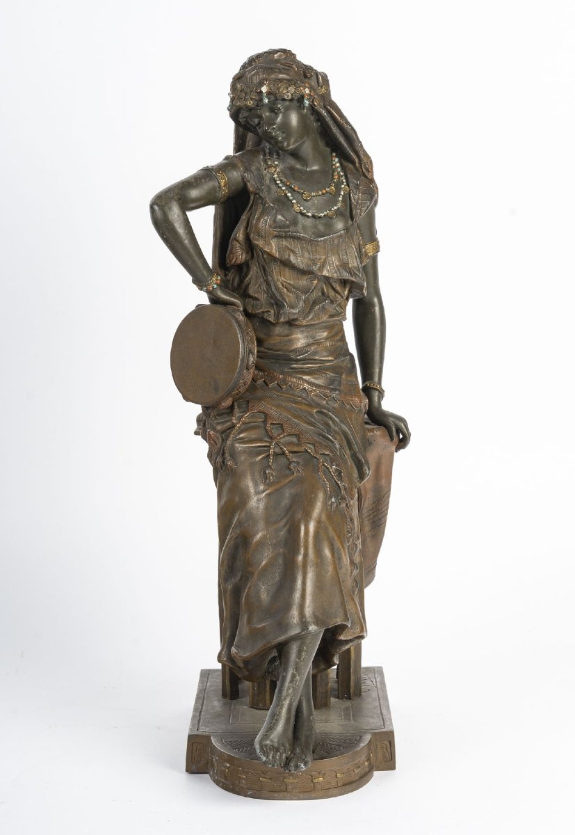 Orientalist Statuette In Spelter Signed L. Hottot – Late 19th Century-photo-3