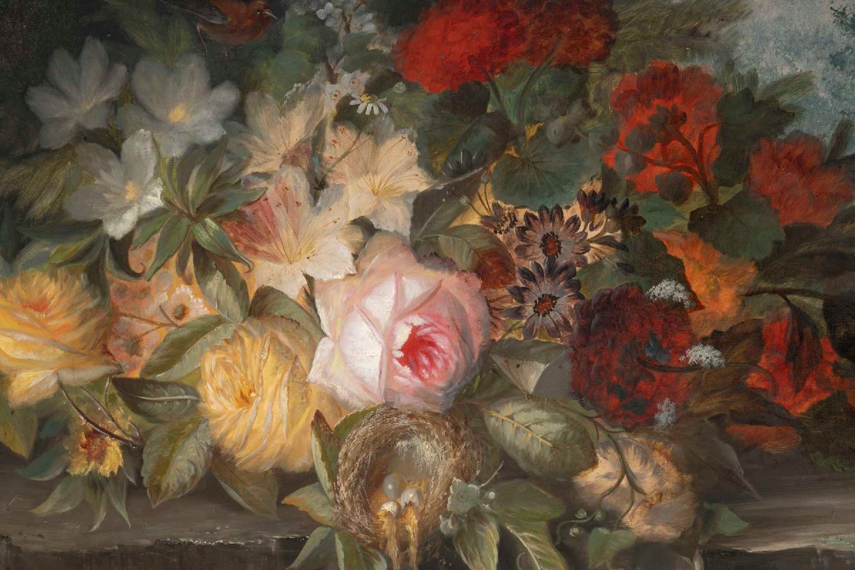 Tableaux de fleurs signés "Jullien" – 1878  Huile sur toile – cadres d’origine en bois -photo-2