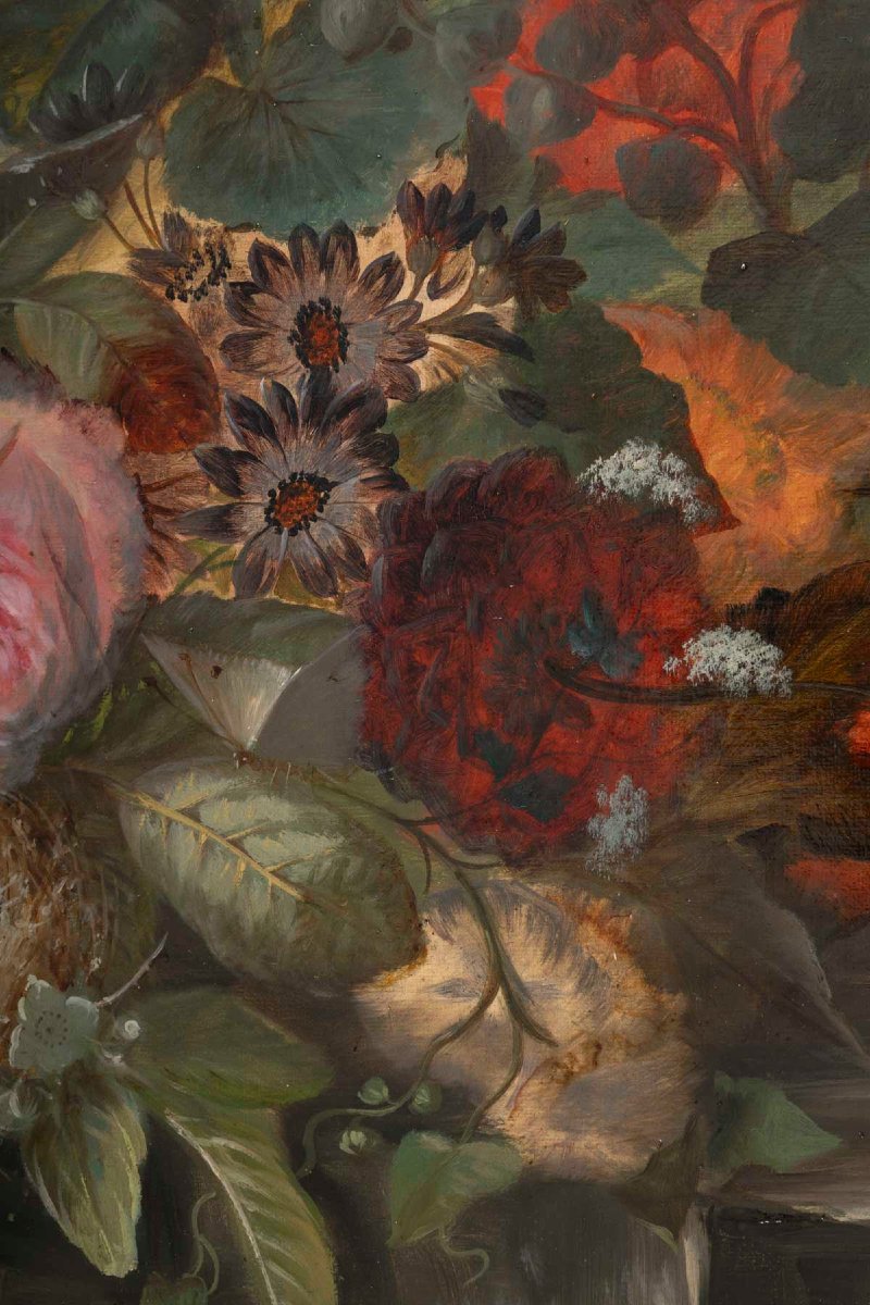 Tableaux de fleurs signés "Jullien" – 1878  Huile sur toile – cadres d’origine en bois -photo-4