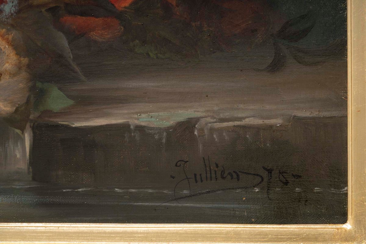 Tableaux de fleurs signés "Jullien" – 1878  Huile sur toile – cadres d’origine en bois -photo-7