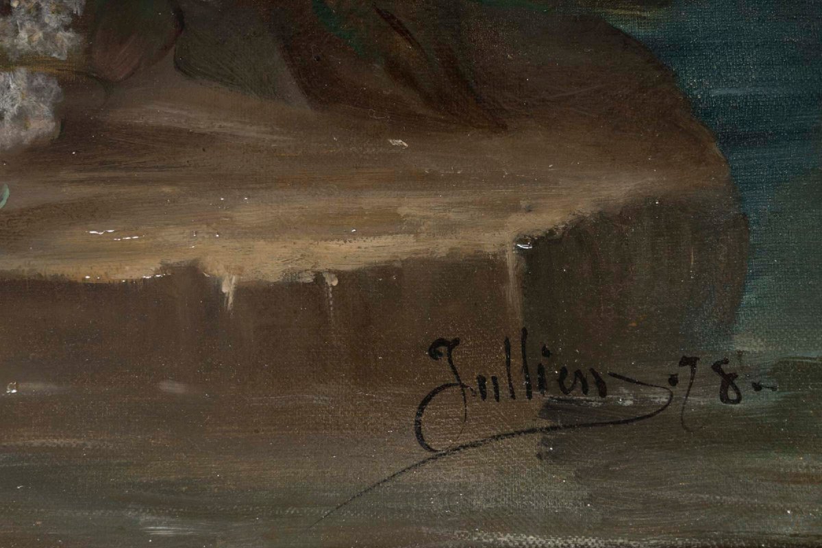 Tableaux de fleurs signés "Jullien" – 1878  Huile sur toile – cadres d’origine en bois -photo-8
