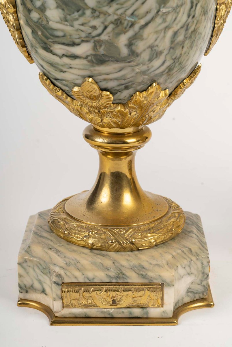 Paire de cassolettes en marbre vert et bronze doré, époque Napoléon III-photo-4