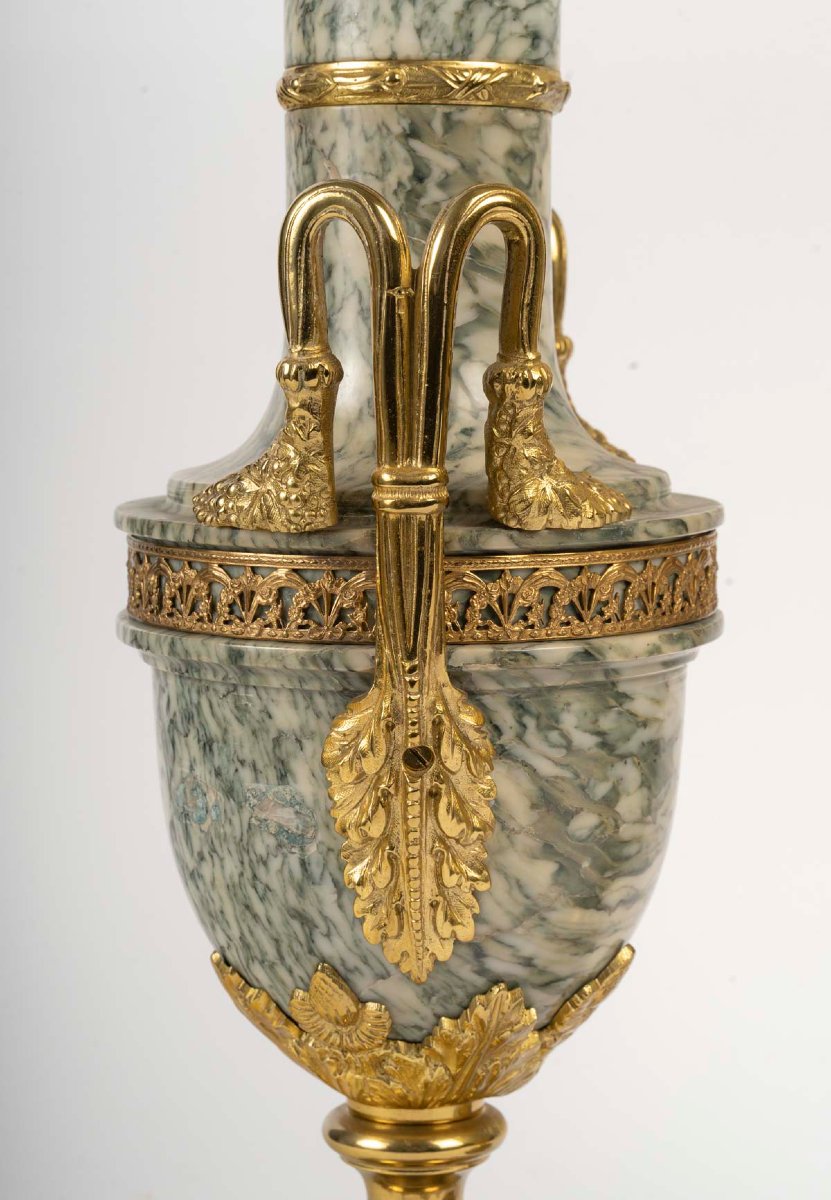 Paire de cassolettes en marbre vert et bronze doré, époque Napoléon III-photo-3