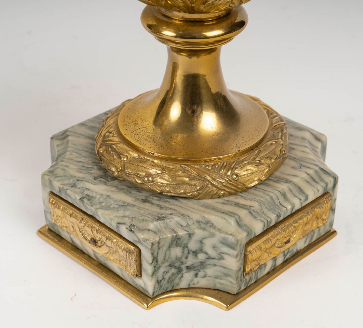 Paire de cassolettes en marbre vert et bronze doré, époque Napoléon III-photo-5