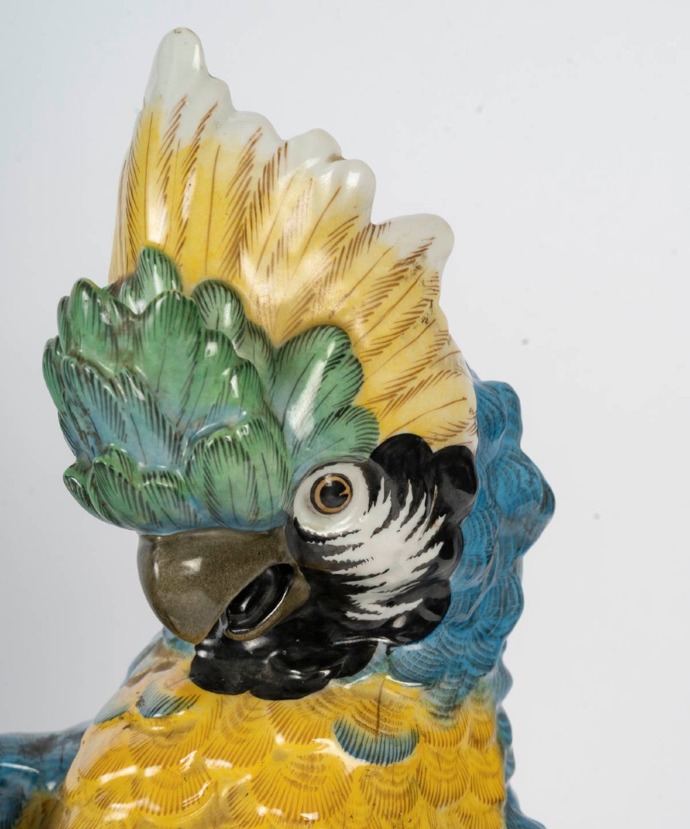Grand perroquet en porcelaine polychrome – Porcelaine de Paris, XIXᵉ siècle.-photo-2