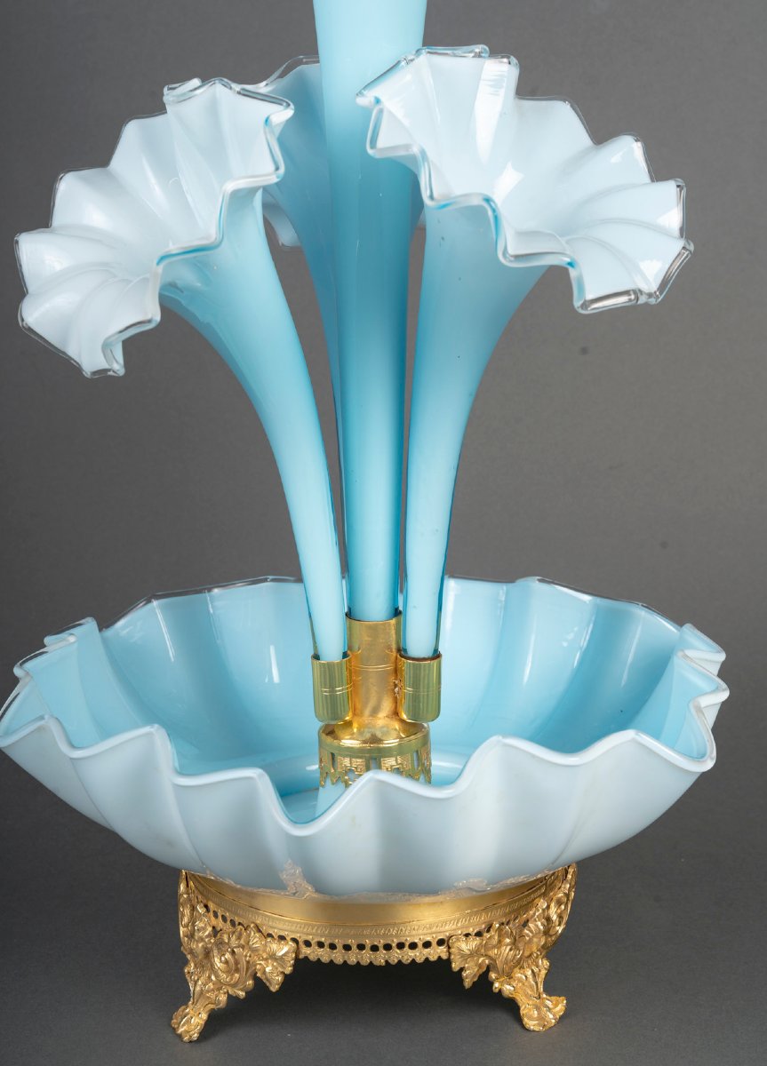 Decorative Fountain In Blue Opaline Glass And Gilt Bronze – 19th Century, Napoleon III Style-photo-2