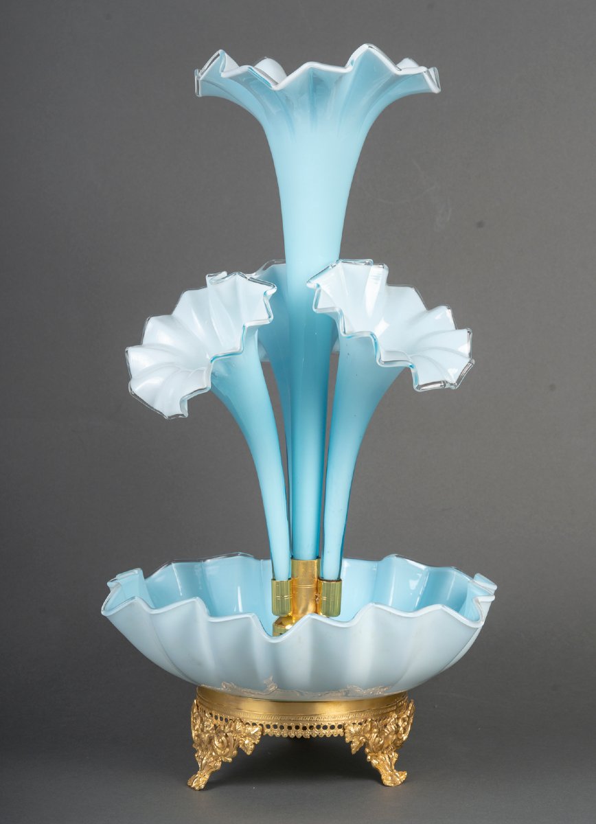 Decorative Fountain In Blue Opaline Glass And Gilt Bronze – 19th Century, Napoleon III Style-photo-3