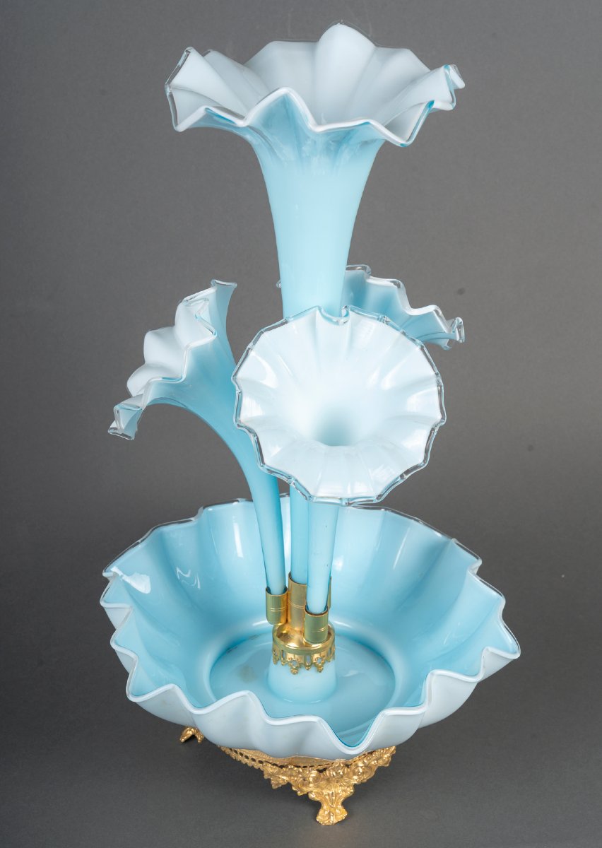 Decorative Fountain In Blue Opaline Glass And Gilt Bronze – 19th Century, Napoleon III Style-photo-4
