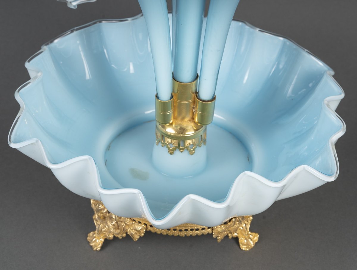 Decorative Fountain In Blue Opaline Glass And Gilt Bronze – 19th Century, Napoleon III Style-photo-2
