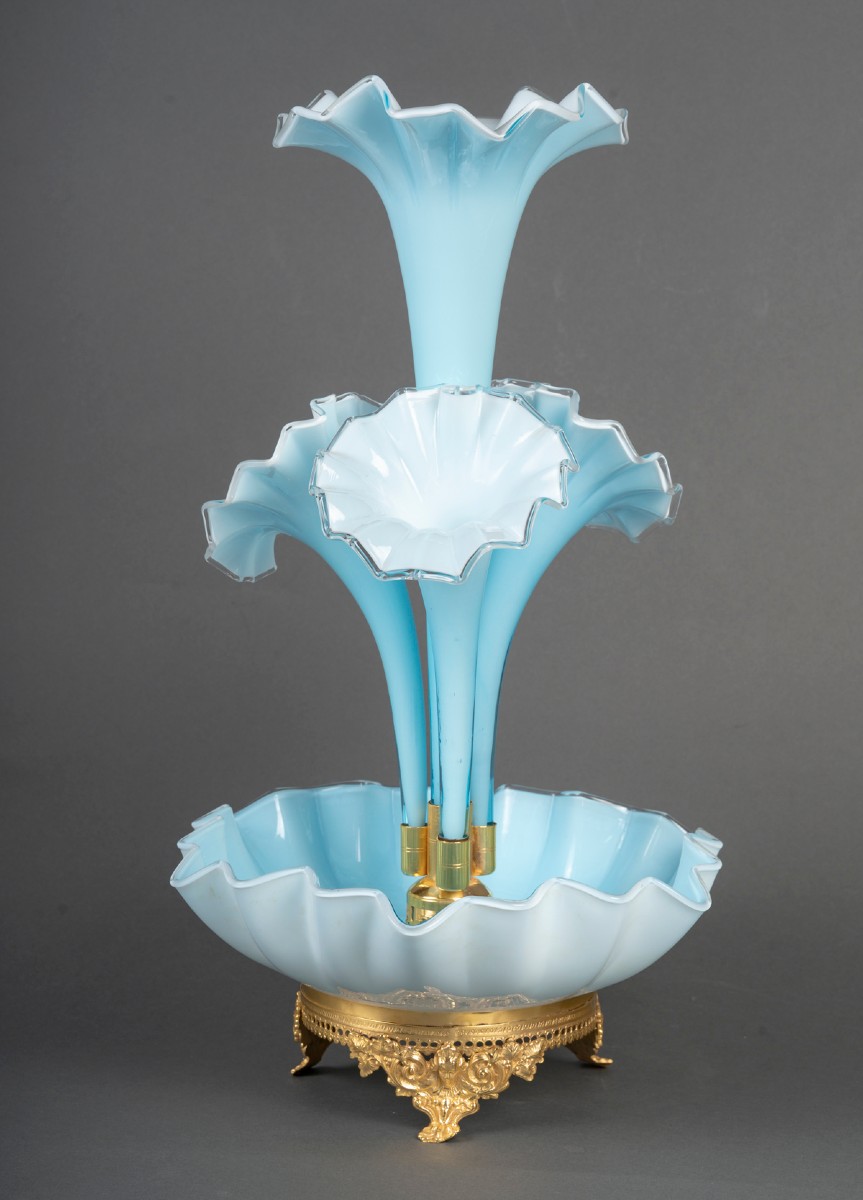 Decorative Fountain In Blue Opaline Glass And Gilt Bronze – 19th Century, Napoleon III Style