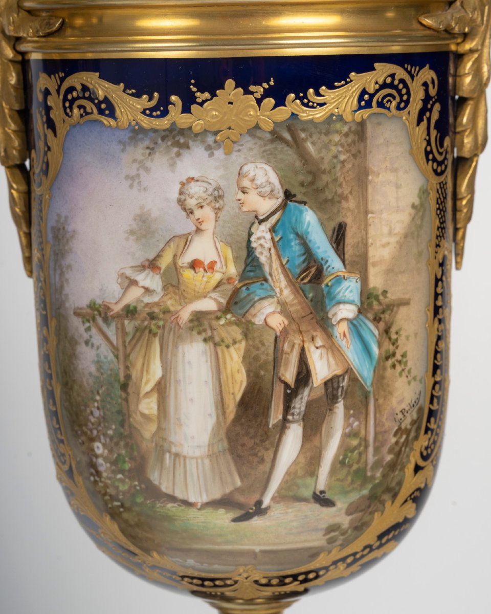 Paire de vases couverts en porcelaine et bronze doré – XIXᵉ siècle, style Napoléon III-photo-4